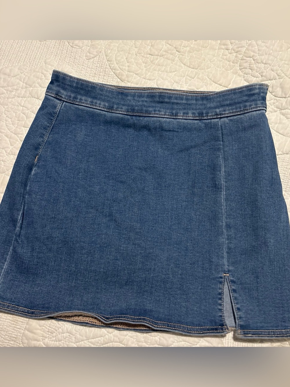 American Eagle Outfitters Blue Denim Mini Skirt with Front Slit